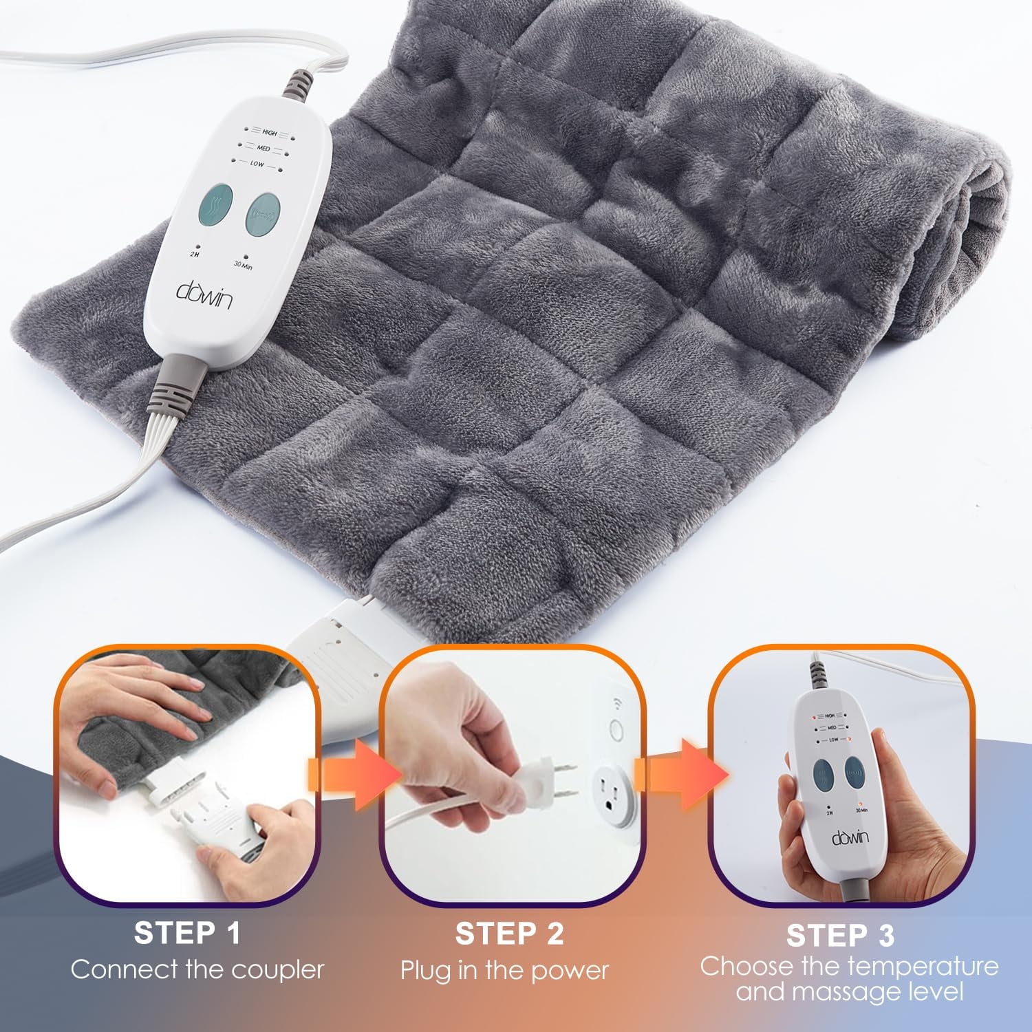 Weighted Electric Heating Pad with Massage, 3 Heat Levels & 3 Vibration Settings for Back Pain, Neck and Shoulders