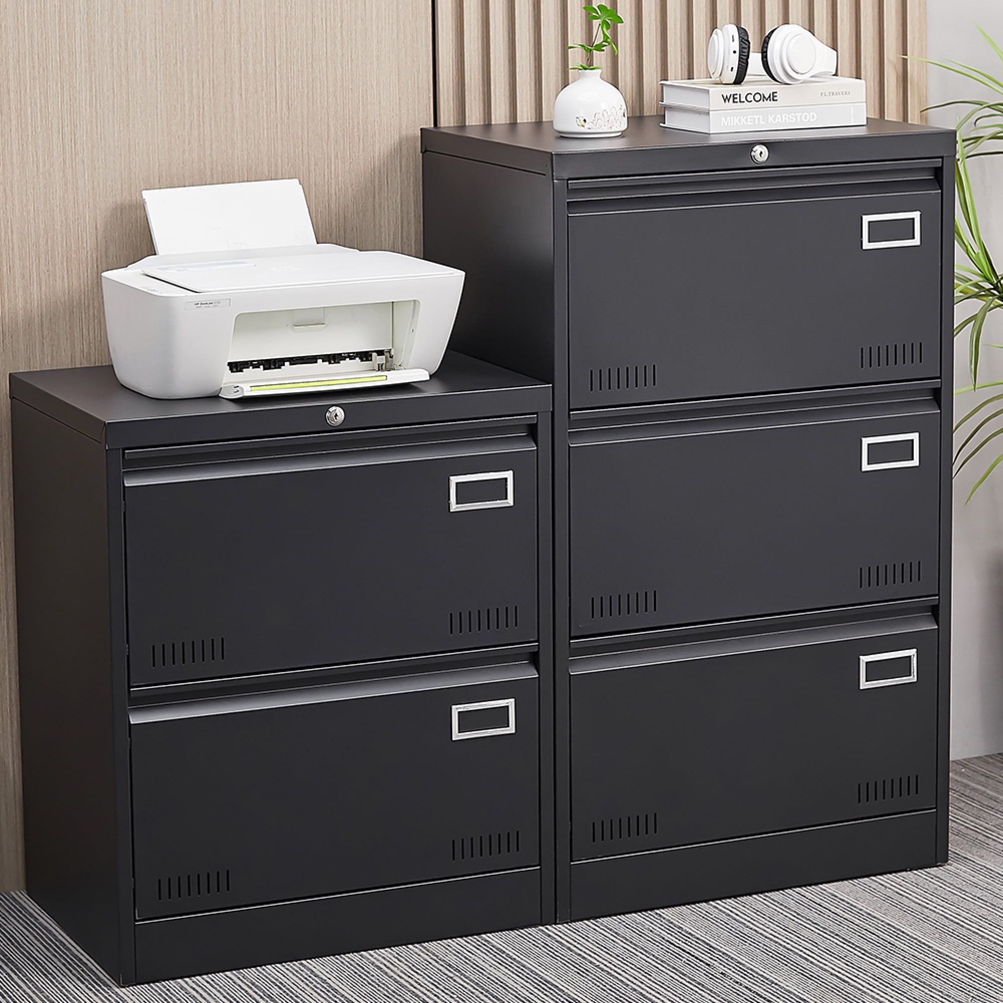 Leumius 2-Drawer File Cabinet with Lock,15.7" Deep Metal Lateral Vertical Filing Cabinet for Home Office,Fits Legal/Letter/A4,Easy Assembly,Black