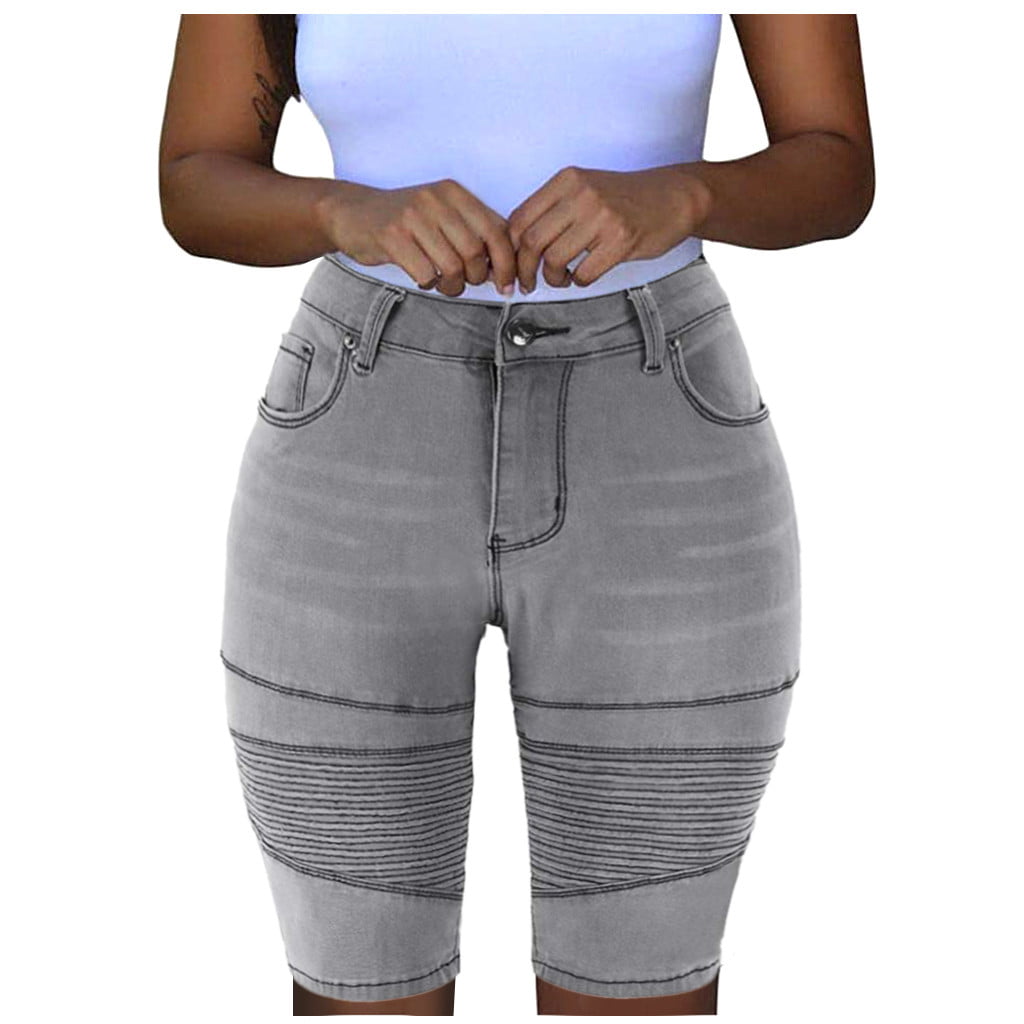 MSSHE Womens Plus Size Destroyed Washed Short Jeans Pants Denim Shorts 