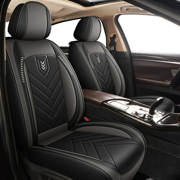 IKABEVEM 2 Front Seats Leather Seat Covers fit for Mazda CX5 2013-2025 (Gray)