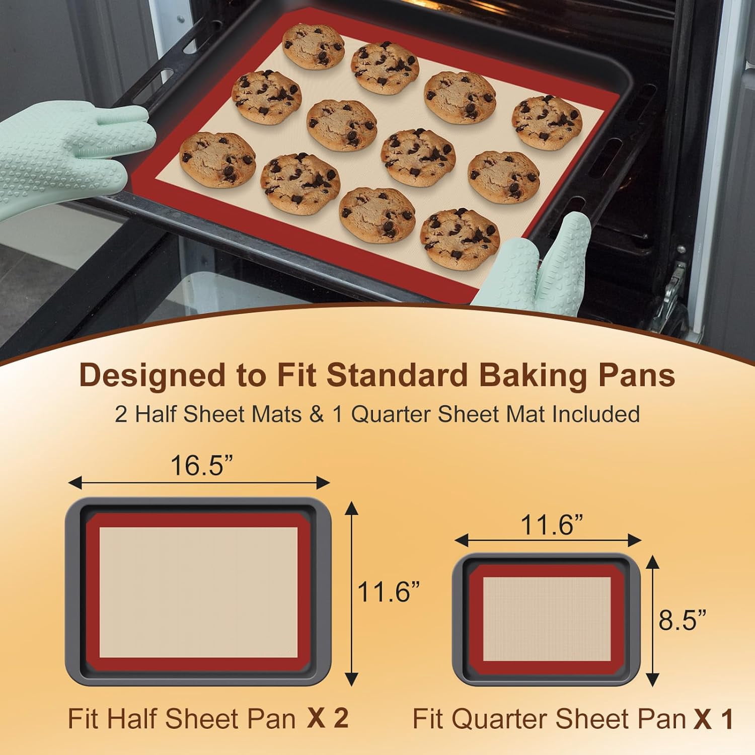 Silicone Baking Mats – Non-Stick Reusable Silicone Baking Sheets for Oven – Cookie & Macaron Mats – BPA-Free, Dishwasher Safe
