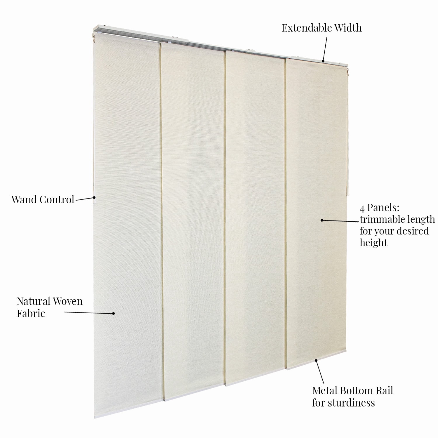 CHICOLOGY QUAD RAIL SLIDING PANEL Princess Ivory (Light Filtering) W:46-86 x H:Up-to 96 inches