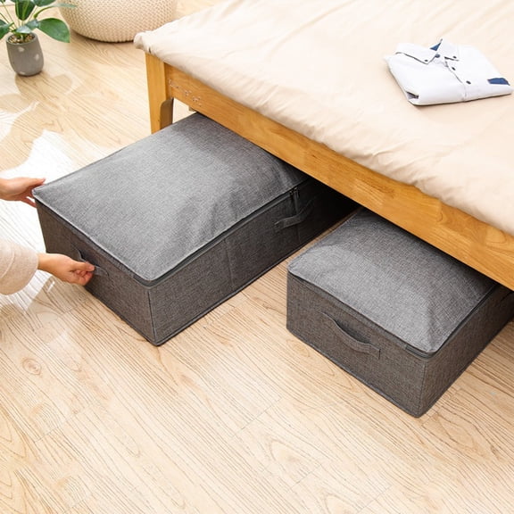 Cevemin Under Bed Storage Box for Clothes and Quilts - Non-Woven Fabric Organizer with Removable Bottom, 29.9x14.9x6.7 Inches, Gray or Beige, for Home Organization