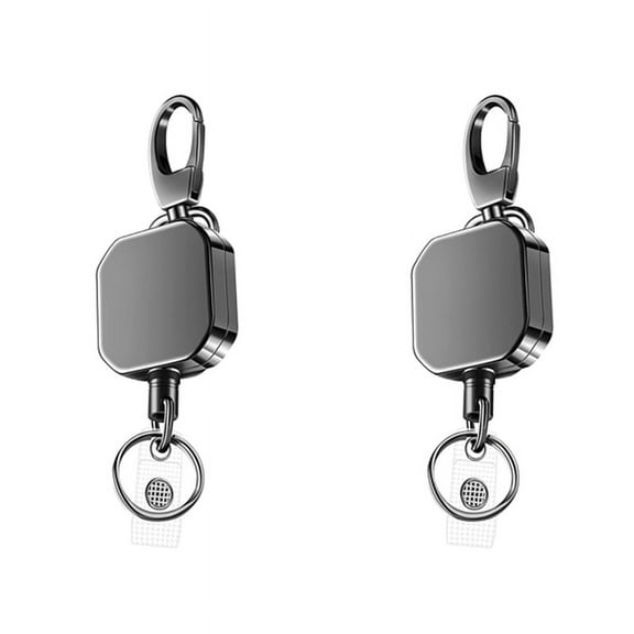 2X Heavy Duty Metal Retractable Carabiner Keychain Belt Badge Reels Clip 28.3Inch Reinforced Steel Wire Cord