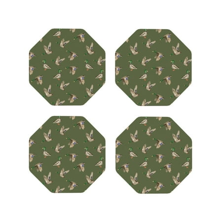 

Honeii Birds Wild Ducks Print Leather Coaster Set of 4 Ideal for Safeguarding Your Furniture from Drinks Spills and Effortless Cleanup-Octagon