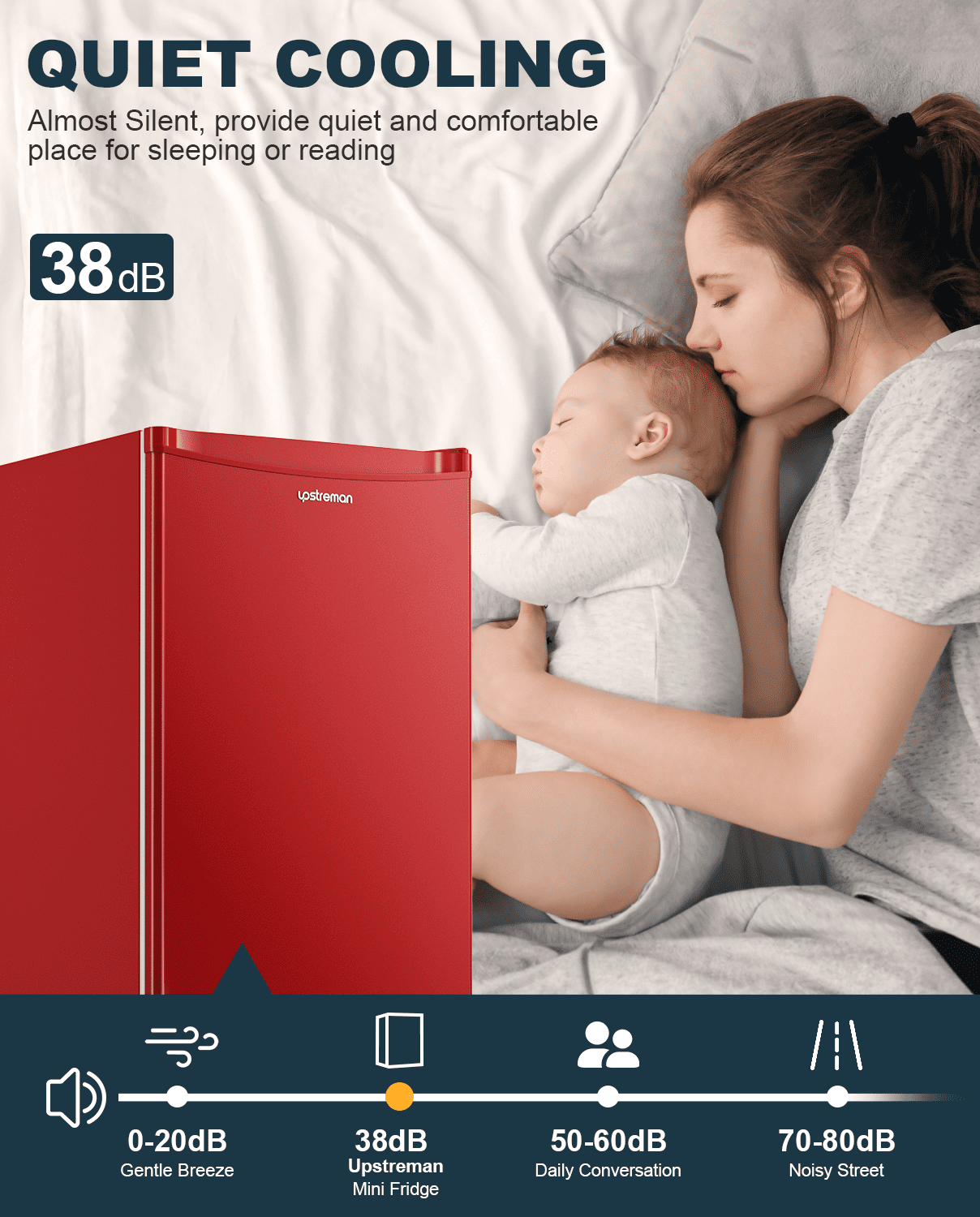 Upstreman Mini Fridge with Freezer, 3.2 Cu.Ft Small Refrigerator Single Door Compact Refrigerator for Dorm Office, Adjustable Thermostat, Low Noise, BR321 Red