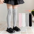thumbnail image 4 of fnnxnal Girls School Uniform Knee High Socks Cotton Ribbed Pearl Decorated Stretchy Gray 3-13 Years,Size 3-8T, 4 of 6