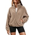 thumbnail image 5 of Enjoytime Fleece Jacket Women Lapel Long Sleeve Full Zip Up Short Coat Casual Warm Cozy Fall Winter Outwear with Pockets, 5 of 8