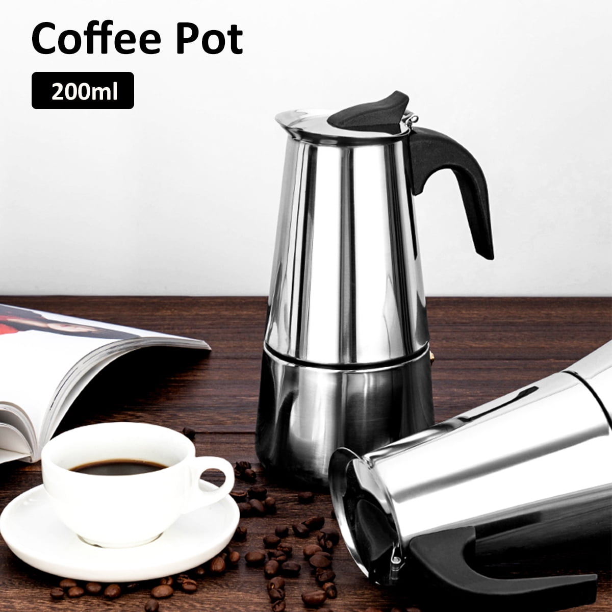 Pluokvzr Stainless Steel Stovetop Coffee Maker for Induction Electric Ceramic Stove, Classic