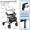 thumbnail image 6 of WalkMate Rollator Walker for Seniors with Cup Holder, Upgraded Thumb Press Button for Height Adjustment, 8" Wheels Folding Lightweight Walking Aid with Seat Padded Backrest, Purple, 6 of 9