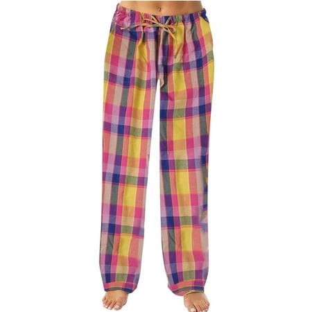 

Women Autumn Spring Plaid Printed Pants Full Length Long Trousers Sports Pants Womens Fleece Pajama Pants plus Size Gold L