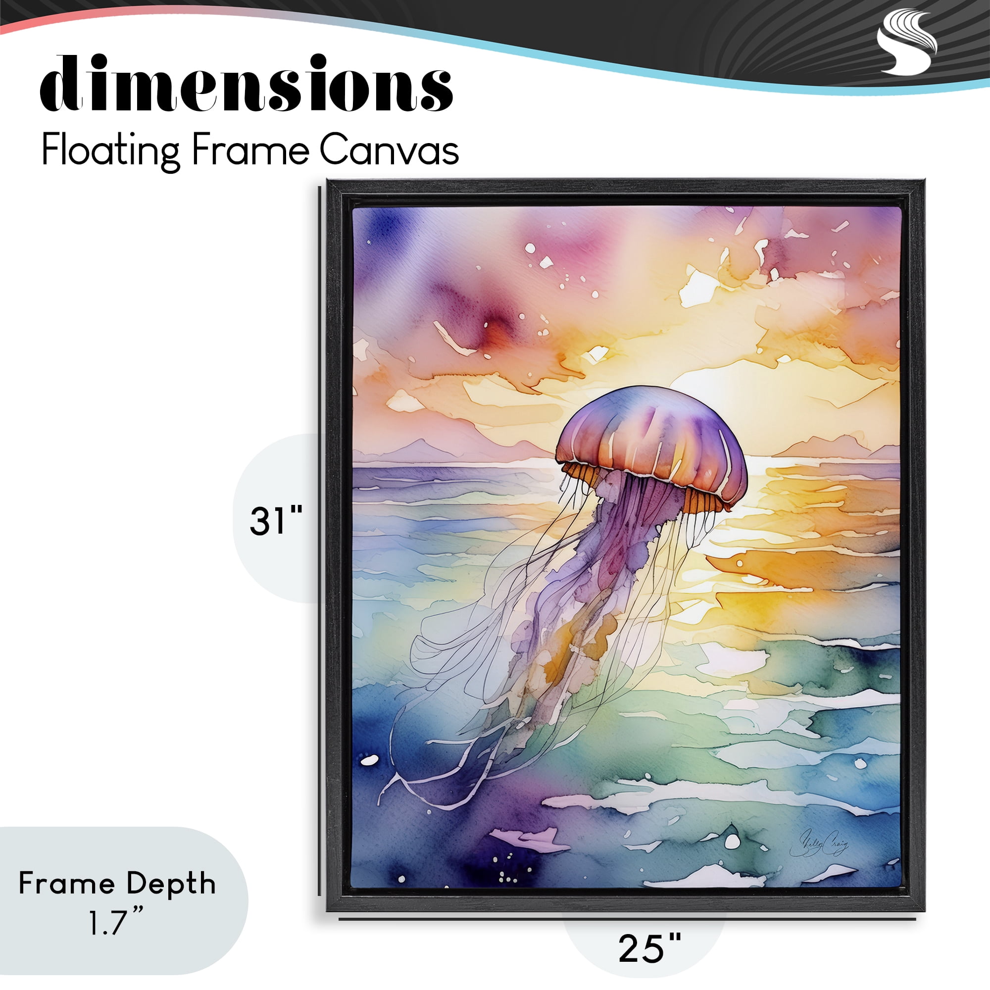 Stupell Industries Celestial Drift Jellyfish Black Framed Floater Canvas Wall Art, design by Shelly Craig
