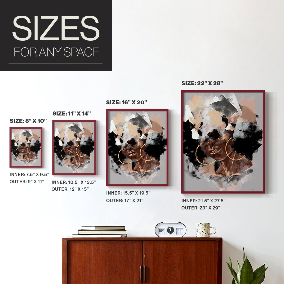 Afro Pop Framed Print in Red Solid Wood Framed Print No Nail Hanging