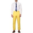 thumbnail image 2 of Pantalones de traje clásicos de ajuste regular de cuadros para hombre Inspire Chic, con frente plano y cintura elástica, 38 Amarillo, 2 of 7
