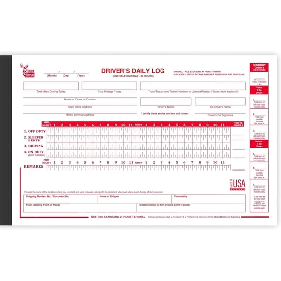 Buck Driver Daily Log Book with 7 & 8 Day Recap - 2-Ply Carbonless, 5.5" x 8.5", 35 Sets of Forms Per Log Book, FMCSA Compliant Premium Log Book for Truck Drivers with Easy Tear-Out
