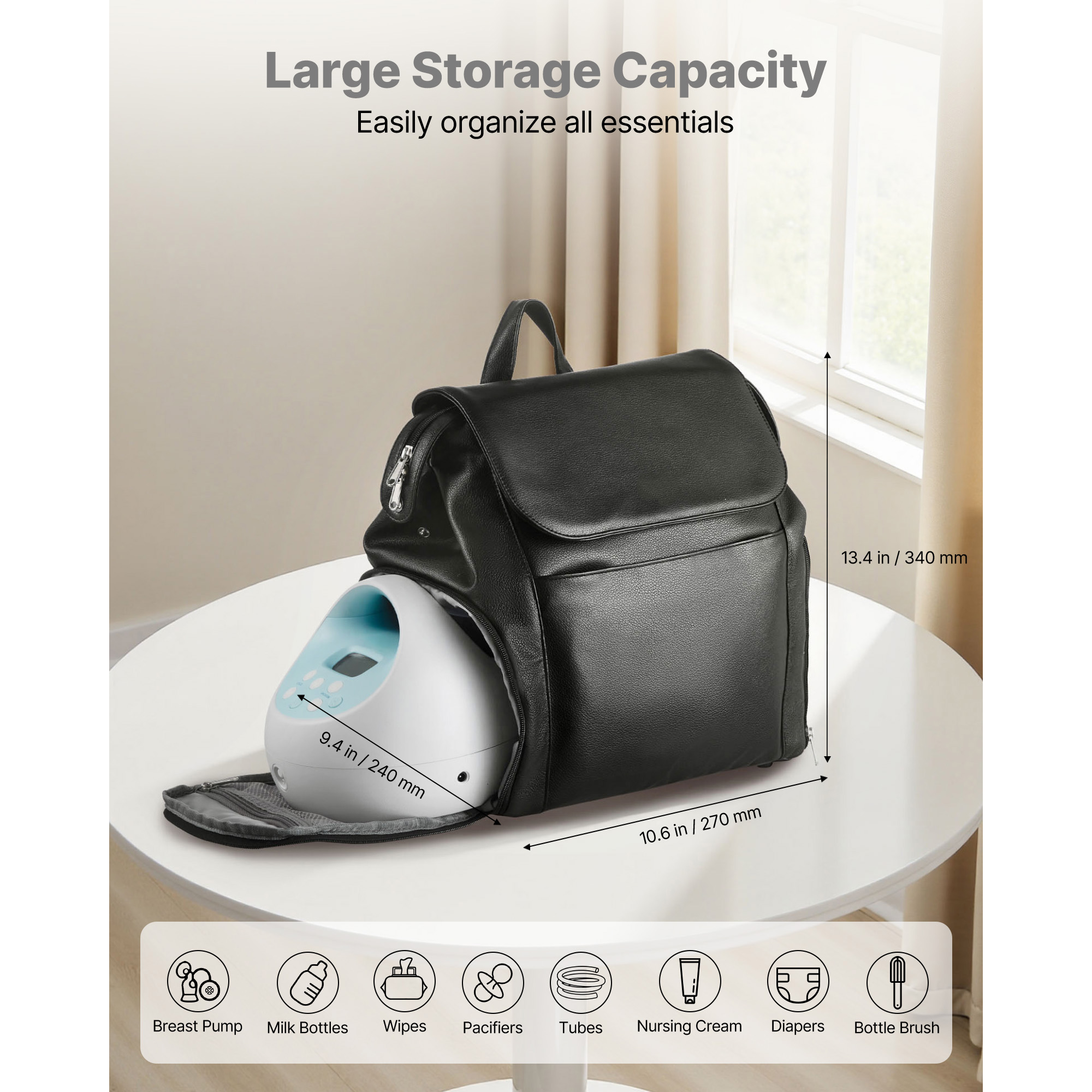 KFFKFF Breast Pump Backpack, Portable Breastfeeding Bag with Ice Pack, Compatible with S1/s2,12.6 x 7.9 x 13.4 in, Black