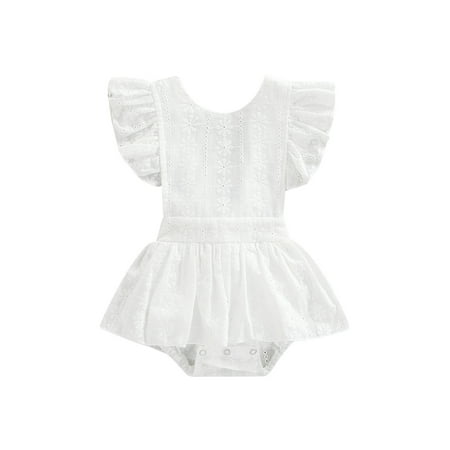 

Suanret Infants Baby Girl Romper Crew Neck Fly Sleeve Design Ruffle Embellishment Soft Breathable Summer Jumpsuit White 18-24 Months