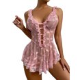 thumbnail image 1 of TRKIYQC Lencería para Dormir para Mujer, Mini Vestido Corto Transparente con Estampado de corazón y Cuello en V con Volantes Sin Mangas + Tanga TRKIYQC moda, 1 of 8