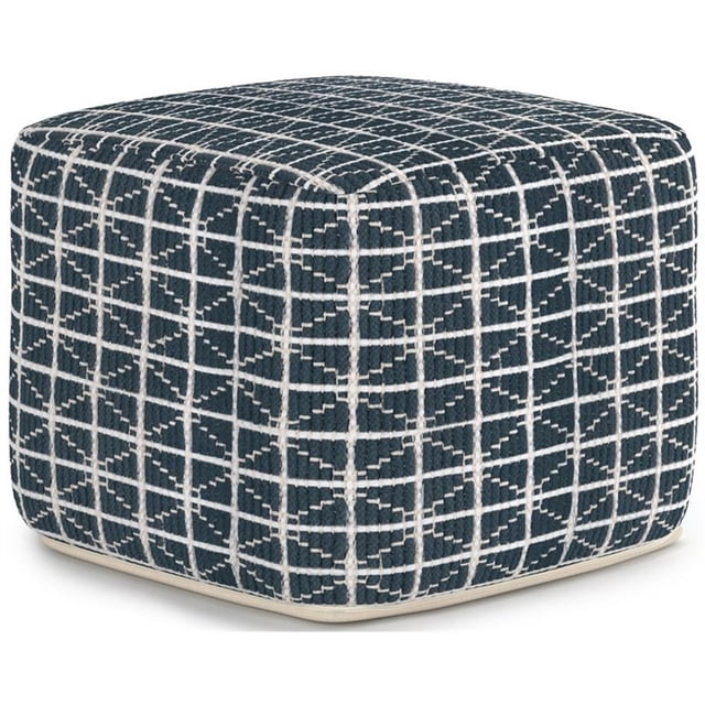 Pemberly Row Pouf Carré Boho en Bleu Foncé et Blanc Motif Tissé à la Main