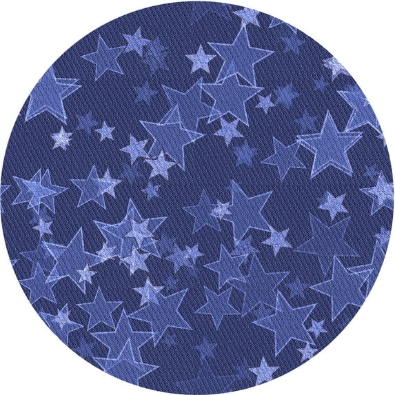 Ahgly Company Indoor Round Patterned Denim Dark Blue Area Rugs, 3' Round