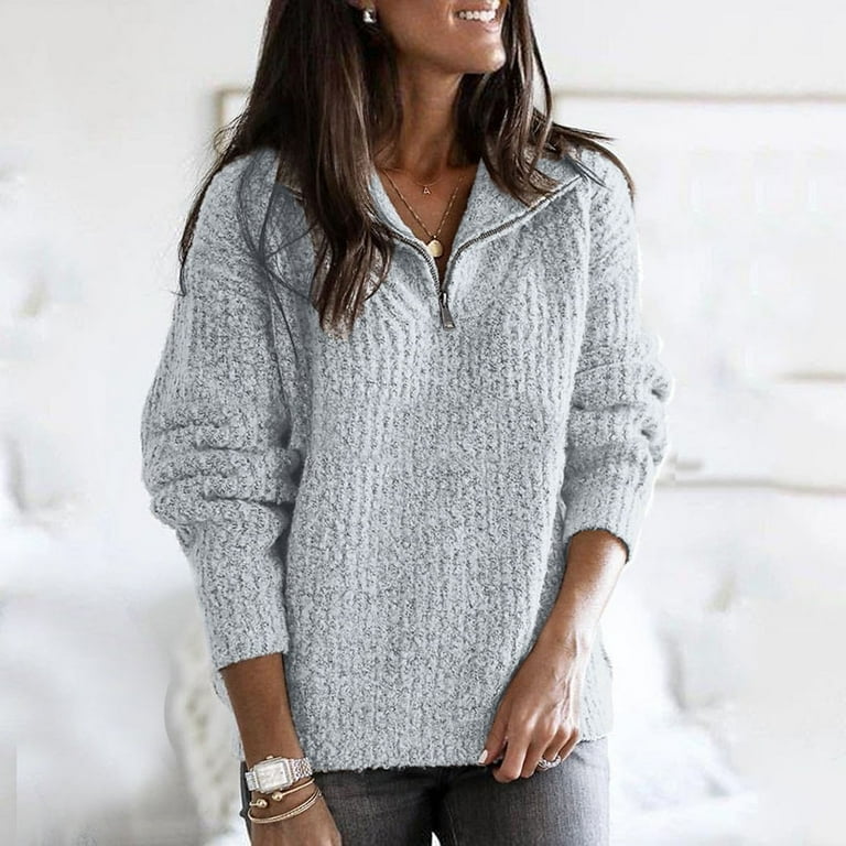 TWIFER Winter Tops For Womens Women s Winter Fashion Long Sleeve Half Zipper Holiday Solid Color Sweater Top Blouse