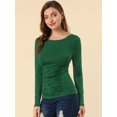 thumbnail image 2 of Blusa Acanalada Allegra K de Manga larga con cuello Redondo para Mujer Verde oscuro M, 2 of 6