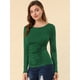 thumbnail image 2 of Blusa Acanalada De Manga Larga Con Cuello Redondo Allegra K Verde oscuro XL, 2 of 6