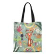 thumbnail image 1 of NUDECOR Canvas Tote Bag Green Pattern Cute Rain Forest Tiger Snake Sloth Durable Reusable Shopping Shoulder Grocery Bag, 1 of 1