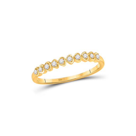 FB Jewels 10kt Yellow Gold Womens Round Diamond Heart Stackable Band Ring 1/10 Cttw