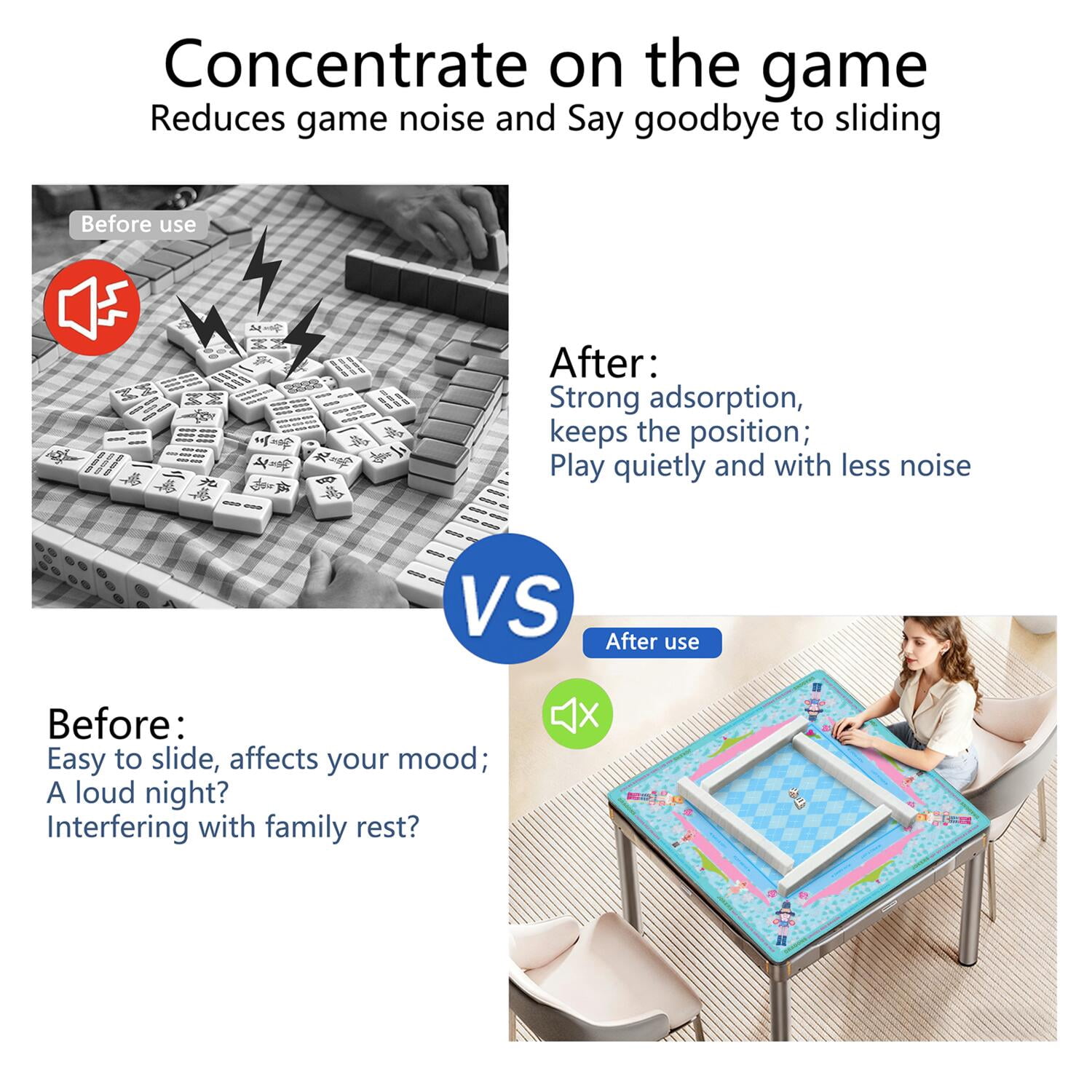 Blue Mahjong Mat for Table, 31.5*31.5in Anti Slip American Mahjong Table Cloth, Noise Reduction, Neoprene Mah jongg Mat with Carrying Bag & 3 Dices, Mahjong Accessories Gift for Board Tile Games Mats