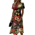 thumbnail image 2 of Womens Halloween Dress Bat Short Sleeve Witch Hat Casual Wedding Guest Dress Skeleton V Neck Fall Wrap Dresses 2XL, 2 of 5