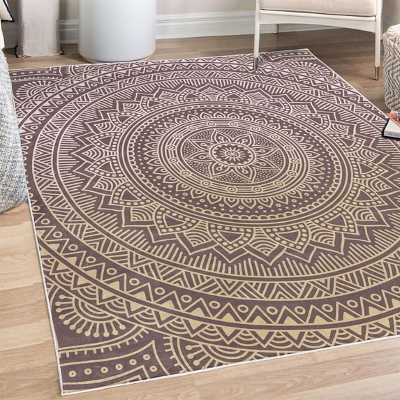 Mandala Decorative Rug, Abstract Floral Design with Themes Native South East Folkloric Illustration, Quality Carpet for Bedroom Dorm and Living Room, 6 Sizes, Pale Mauve, by Ambesonne