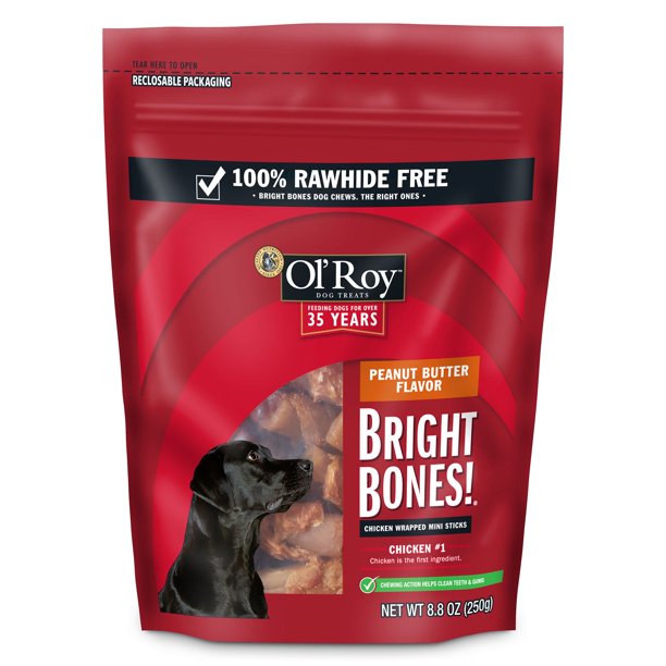 Ol' Roy Bright Bones, Chicken Wrapped Mini Stick Dog Treats, Peanut