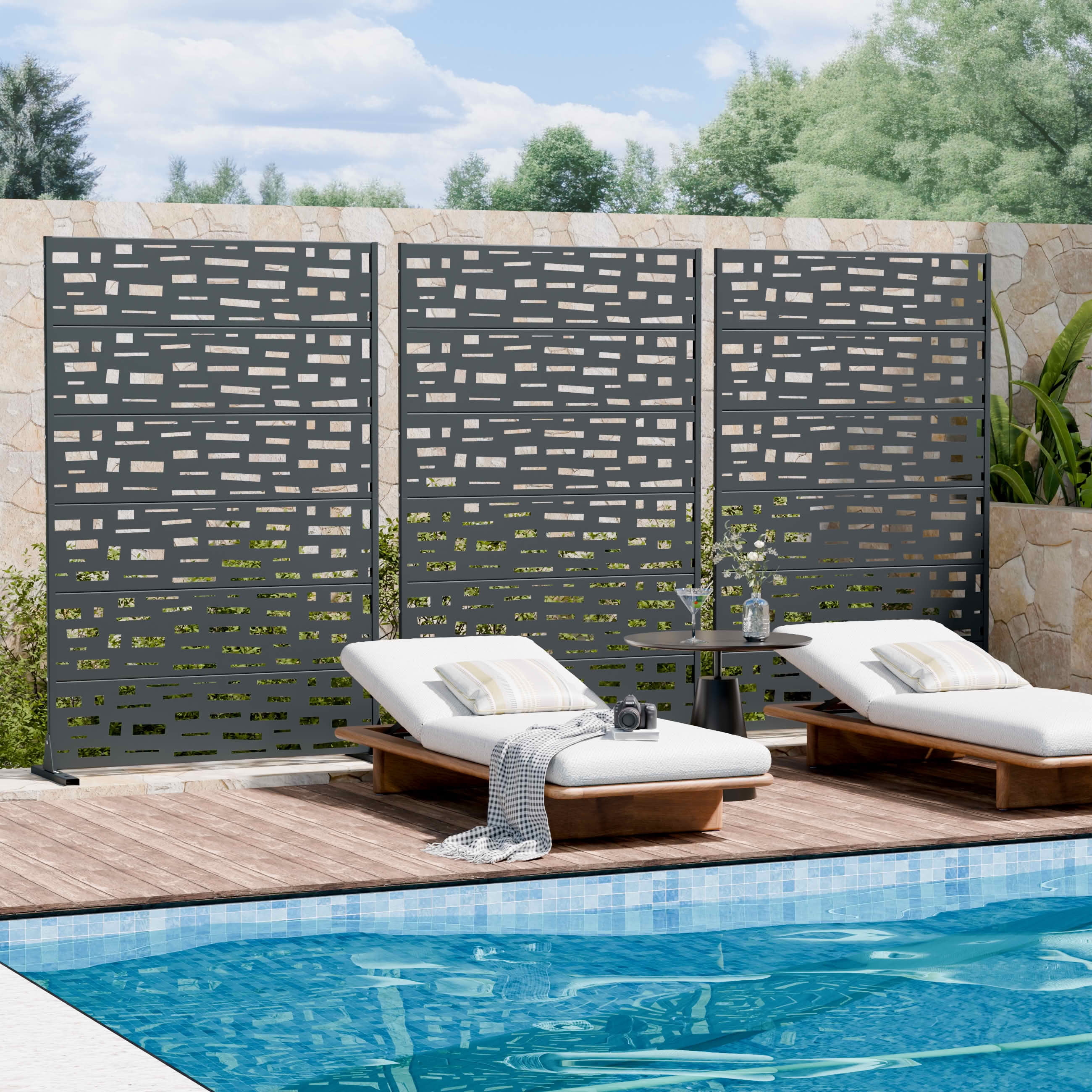 MAYEERTY 72X47" Metal Outdoor Cambrian Gray Privacy Screen for Backyard & Garden, 6 Piece Set