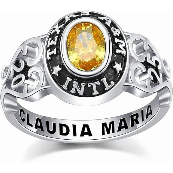 925 Sterling Silver Class Rings Cubic Zirconia Birthstone Rings Class Rings for Women High School Personalized Custom Rings Women's Class Rings Size 5-15 College Rings for Women