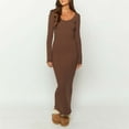 thumbnail image 2 of Crew Neck Basic Maxi Dress Solid Color Women Sexy Vacation Outfit (Black S), 2 of 8