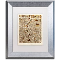 Trademark Fine Art "Denver CO Street Map Brown" Canvas Art by Michael Tompsett, White Matte, Silver Frame