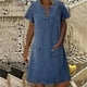 thumbnail image 1 of ICHUANYI Clearance Women's Summer Loose Short Sleeve V-Neck Mid Calf Denim Dress(Blue, XL) ICHUANYI WER2023081011087, 1 of 8