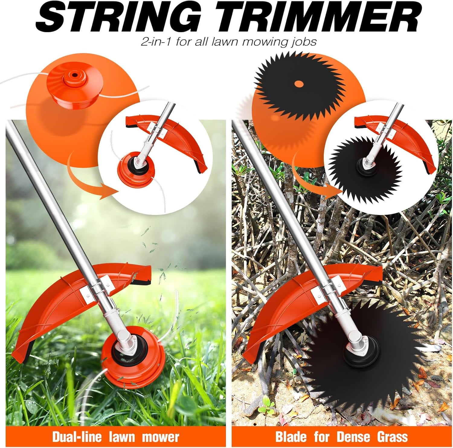 Datingday 52CC 3 in 1 Gas String Trimmer with Gas Hedge Trimmer,2-Stroke Brush Cutter Gas Powered Gas Weed Eater Trimmer for Weeds and Grass
