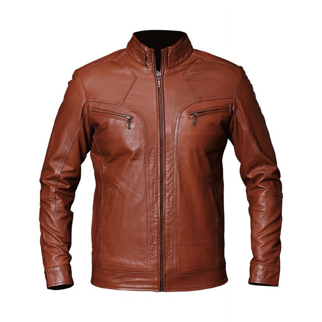 Brown Leather Cafe Racer Jacket With Panel Stitching Mens Brown Leather Motorcycle Jacket Brown Leather Jacket Biker Brown Motorcycle Jacket size L