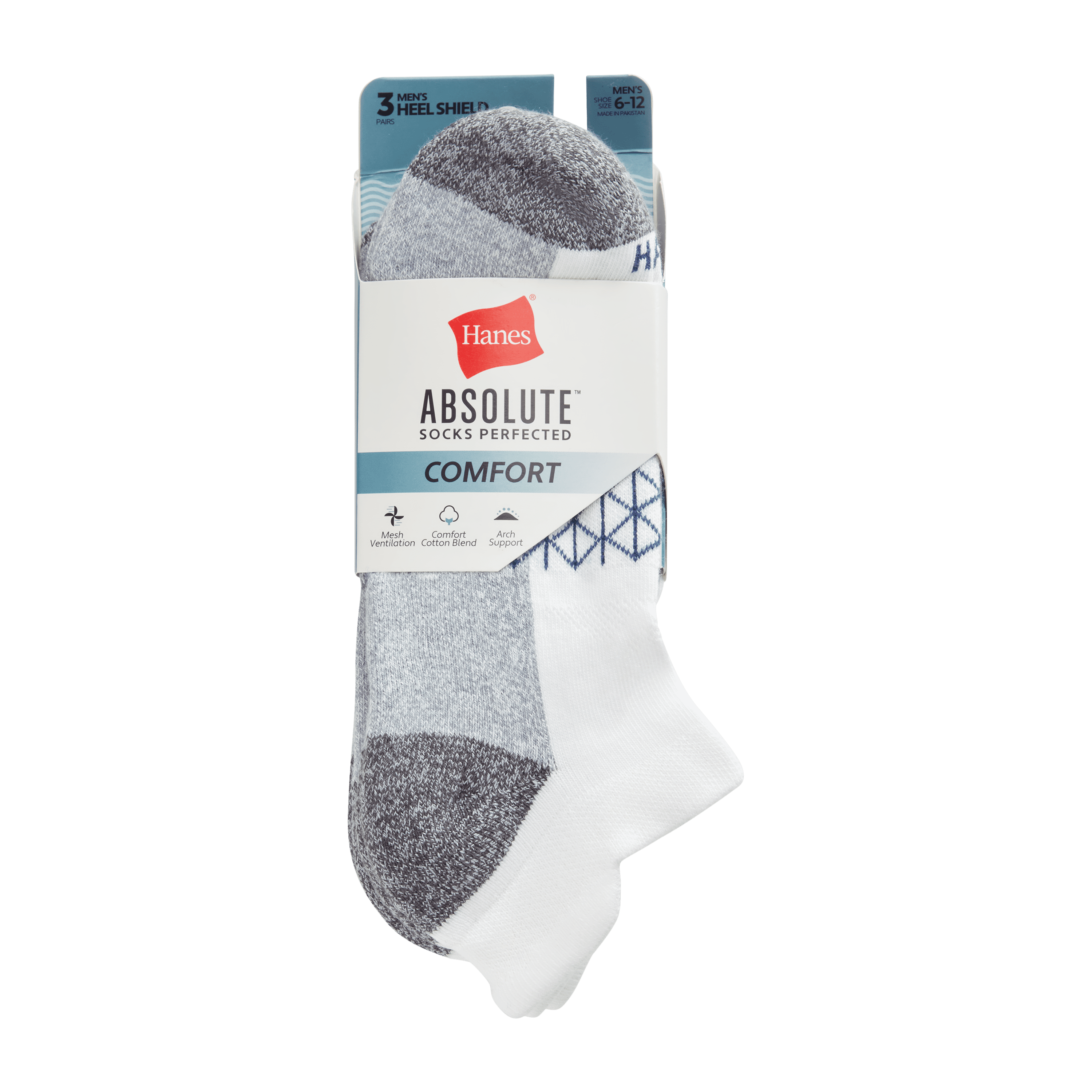 Hanes Mens Absolute Comfort Cushioned Heel Shield Socks, 3 Pairs