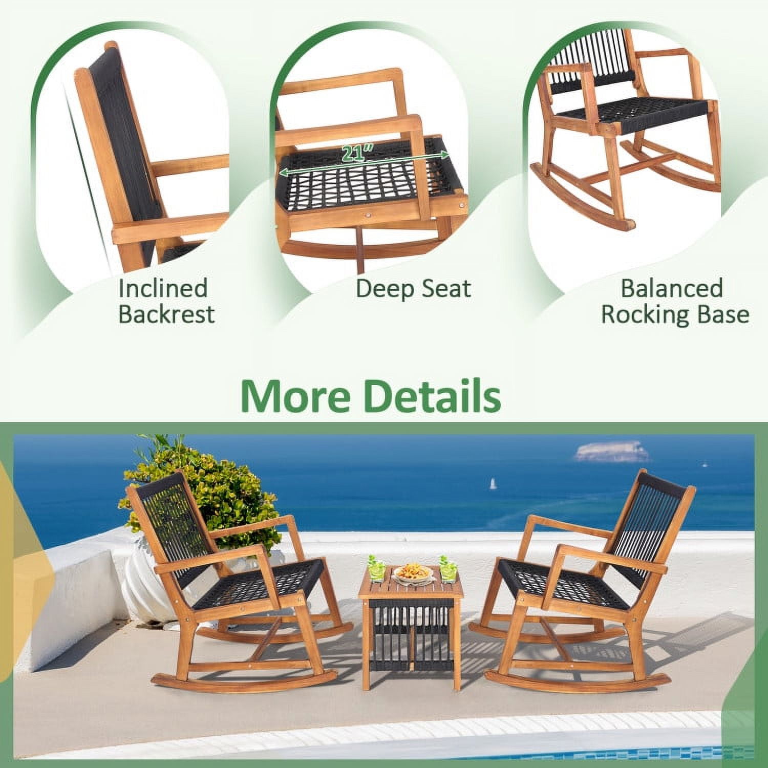 Aimee Lii 3 Pieces Acacia Wood Rocking Bistro Set, Patio Table and Chairs Set, Outdoor Patio Set Aimee Lii 3 Pieces Acacia Wood Rocking Bistro Set, Patio Table and Chairs Set, Outdoor Patio Set