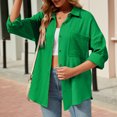 thumbnail image 4 of Camisa Chemisiers pour femmes Top à manches longues en coton à simple boutonnage tenue quotidienne (vert S) Ygjytge Verde T S para Mujer, 4 of 6