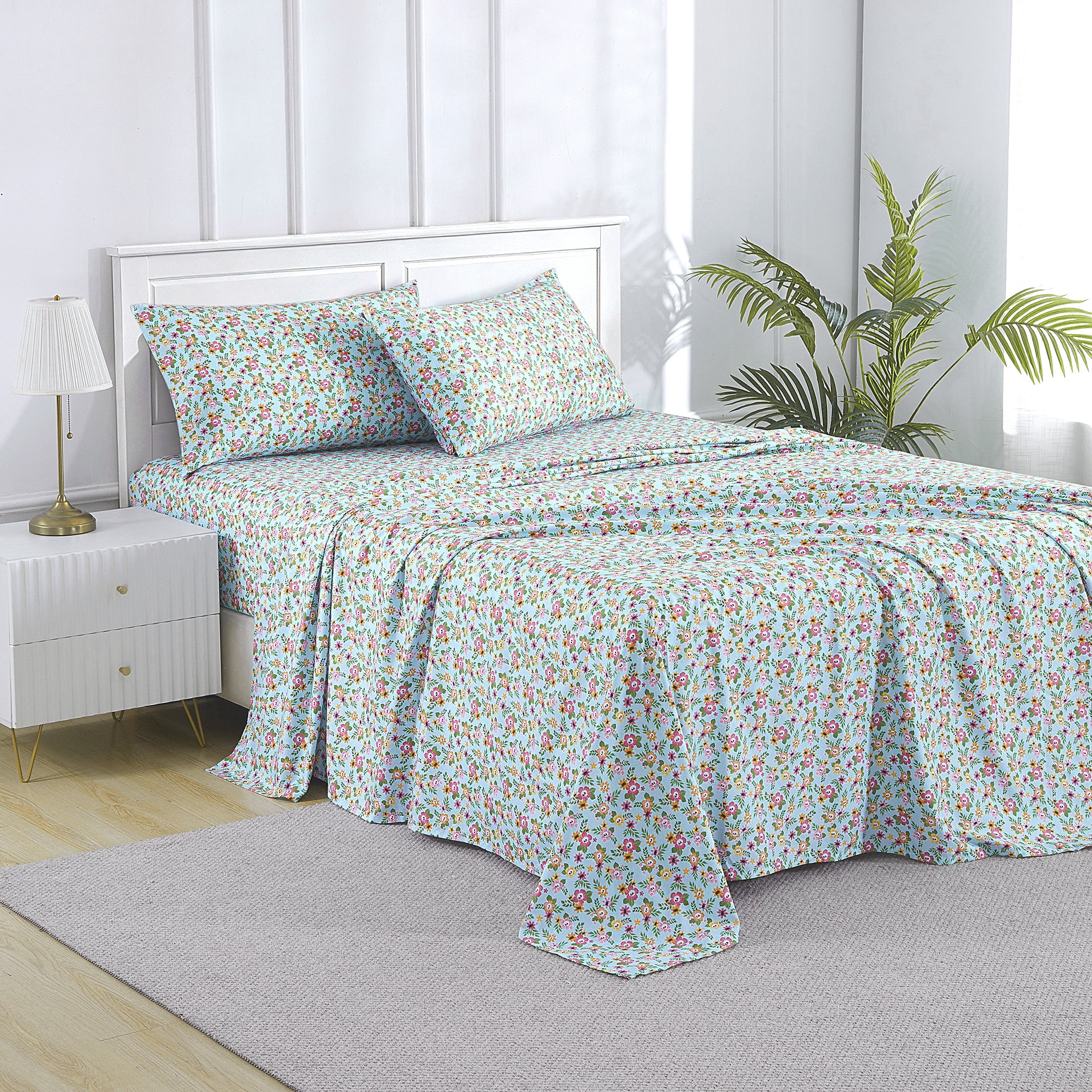 Summerween Soft Microfiber Sheet Set, Floral Skulls, Queen