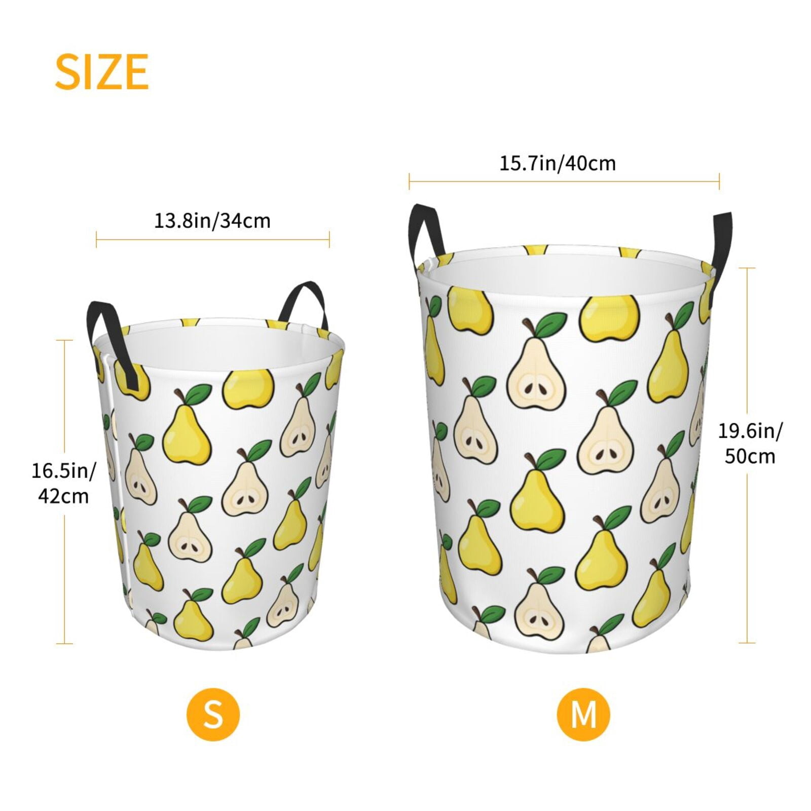 Large Laundry Basket with Handles - Cute Yellow Pear Green Leaves Kids Baby Dirty Clothes Laundry Hamper for Bedroom Aesthetic