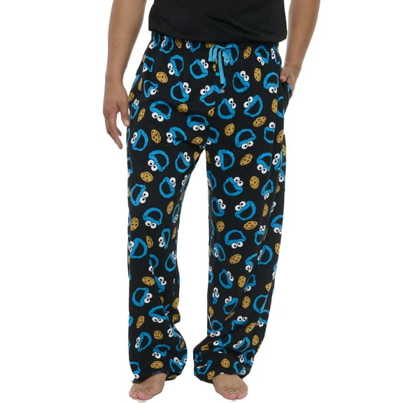 Men's Cookie Monster Pajama Pants Lounge Wear Blue Black