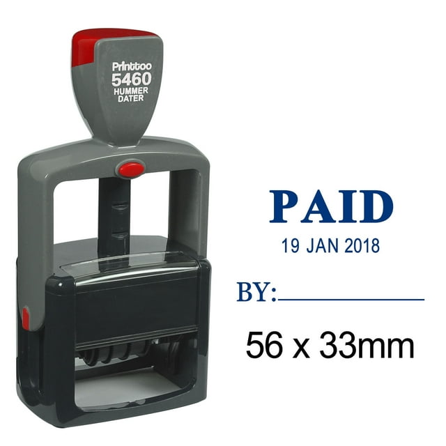 Printtoo Office Stationery Heavy Duty Dater Stamp With Paid By Text Self Inking Date Rubber Stamp-Blue