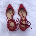 thumbnail image 5 of Schutz Neida Laze up Pointed toe Flat Sandals Red Suede Tie Up Flats, 5 of 5