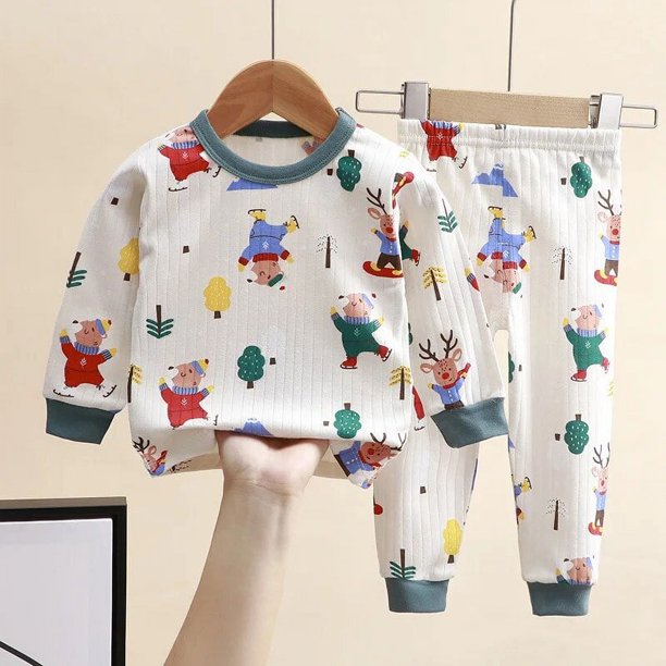 Traje de algodón con cuello redondo para niños y niñas, ropa interior de manga larga, Calzoncillos largos, pijamas para niños, ropa para el hogar, Otoño, 2023