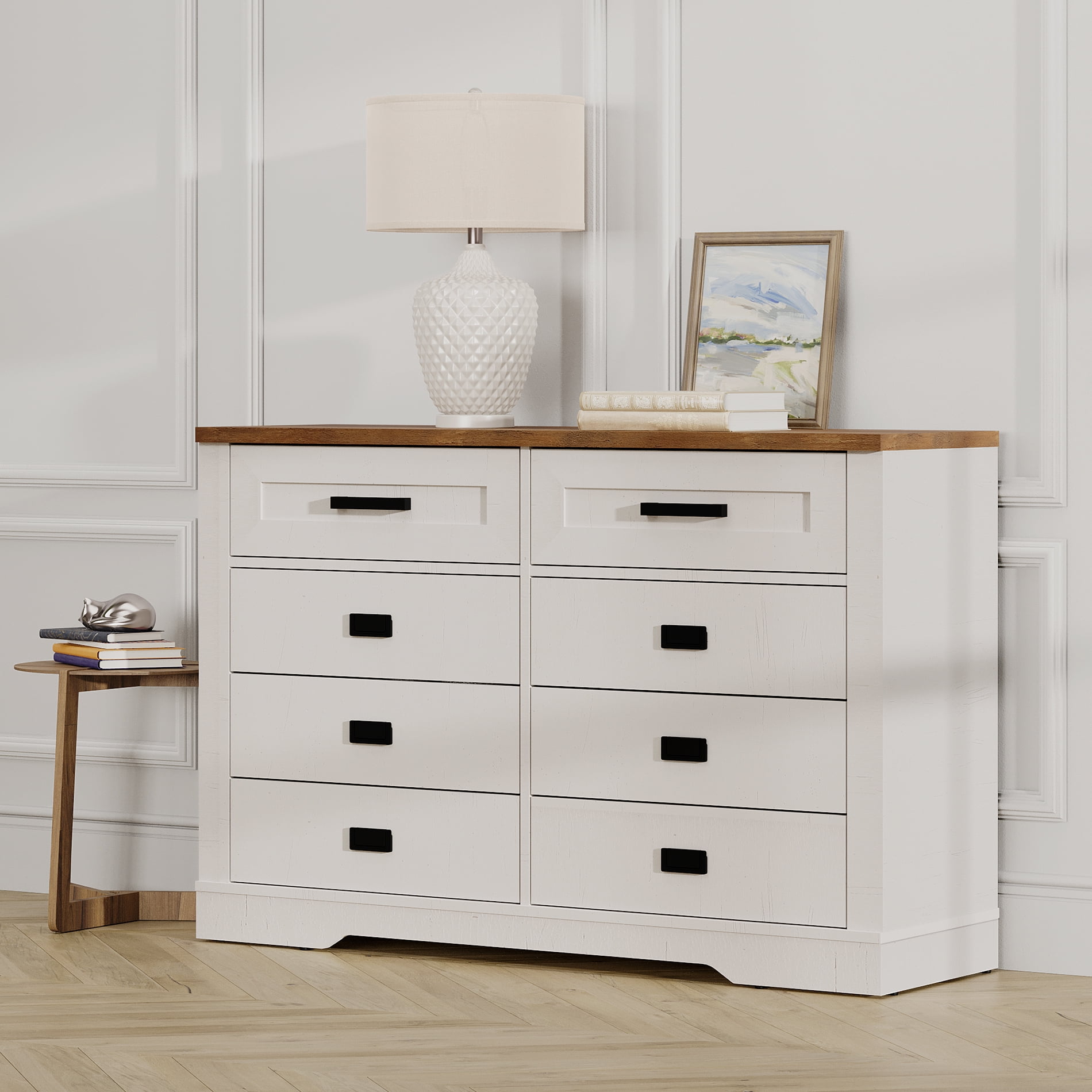 WAMPAT 16 Drawers Dresser Chests for Bedroom,Rustic Tall Chset of Drawers,Dressers Organizer for Bedroom, Living Room,Hallway, Antique White